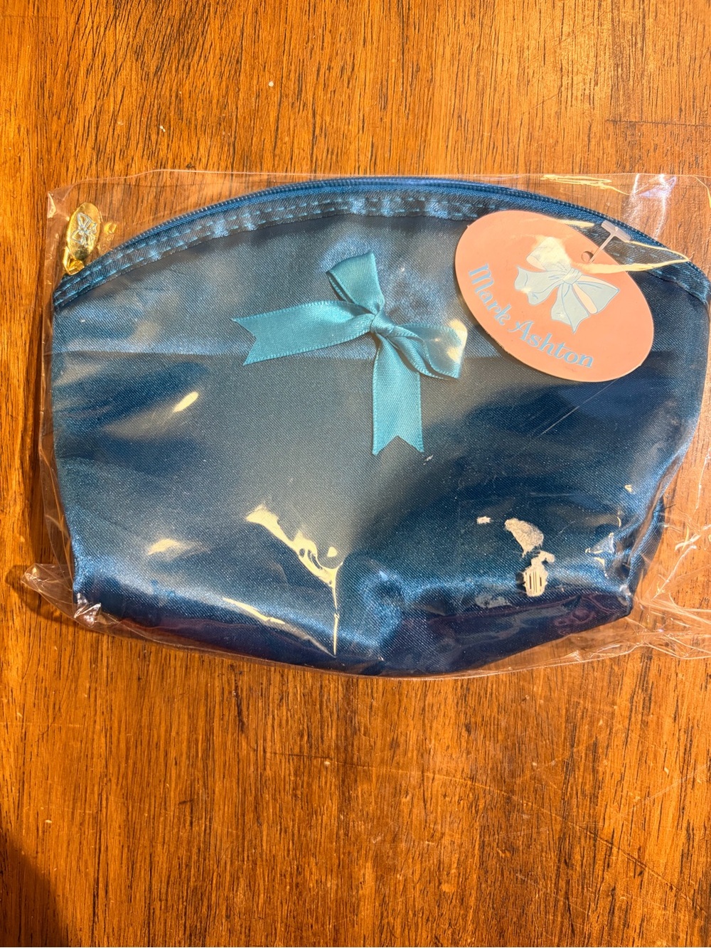 Satin Bow Cosmetic Pouch in Teal Blue by Blank